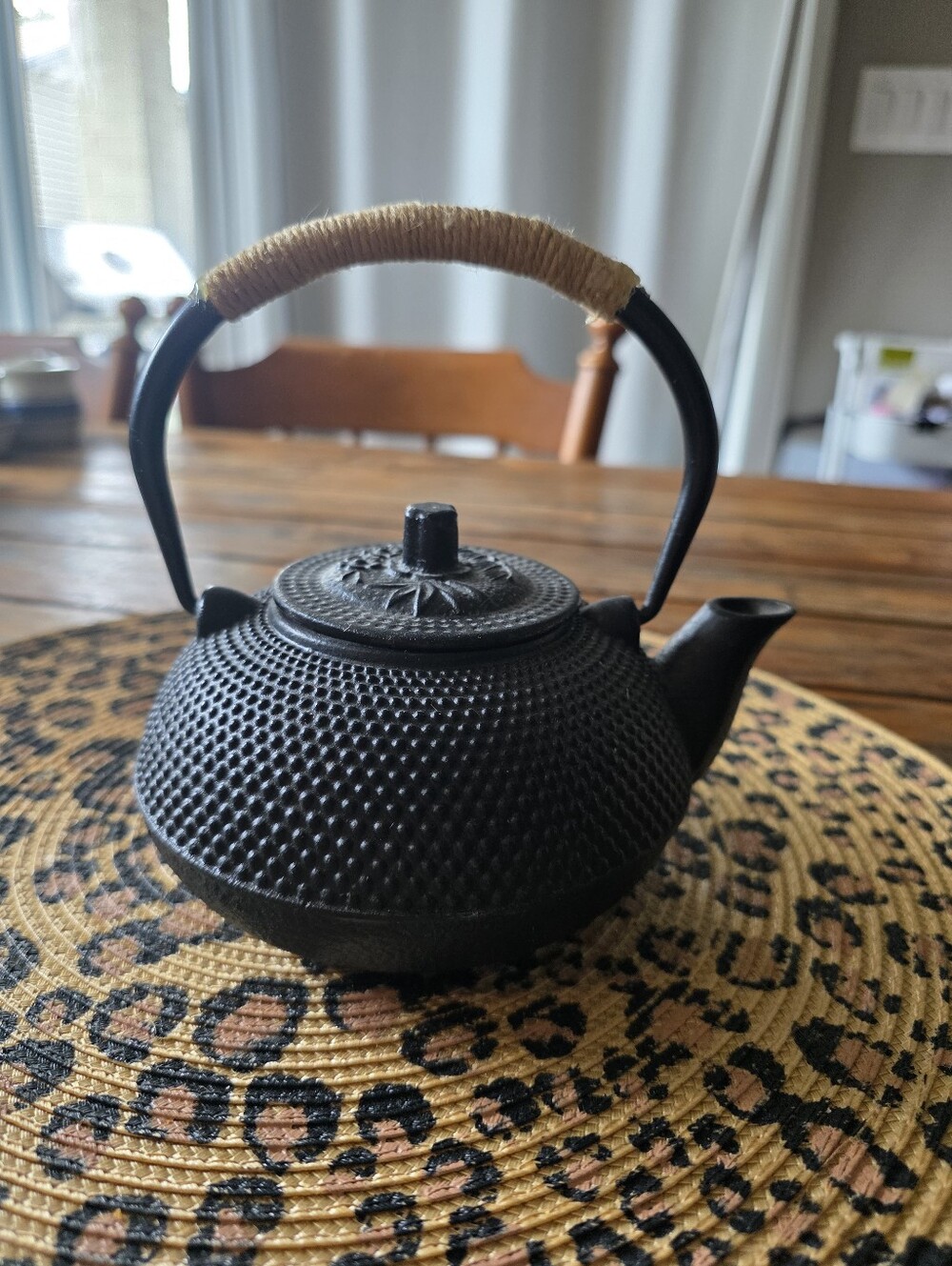 Cast Iron Black Teapot with Woven Handle - Classic Home Kitchen Tea Kettle